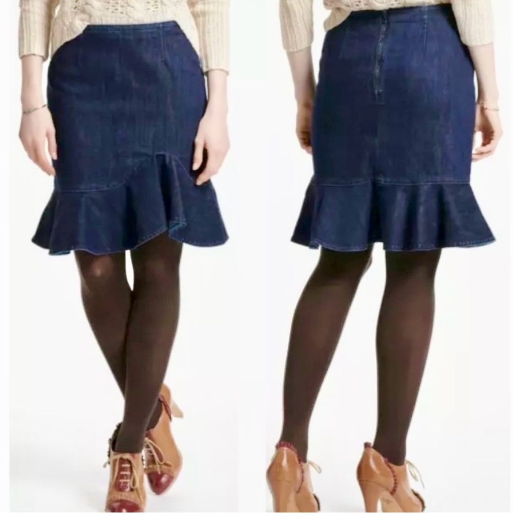 Anthropologie Leifsdottir Lana Denim Flare Ruffle Skirt, Dark Wash, 14